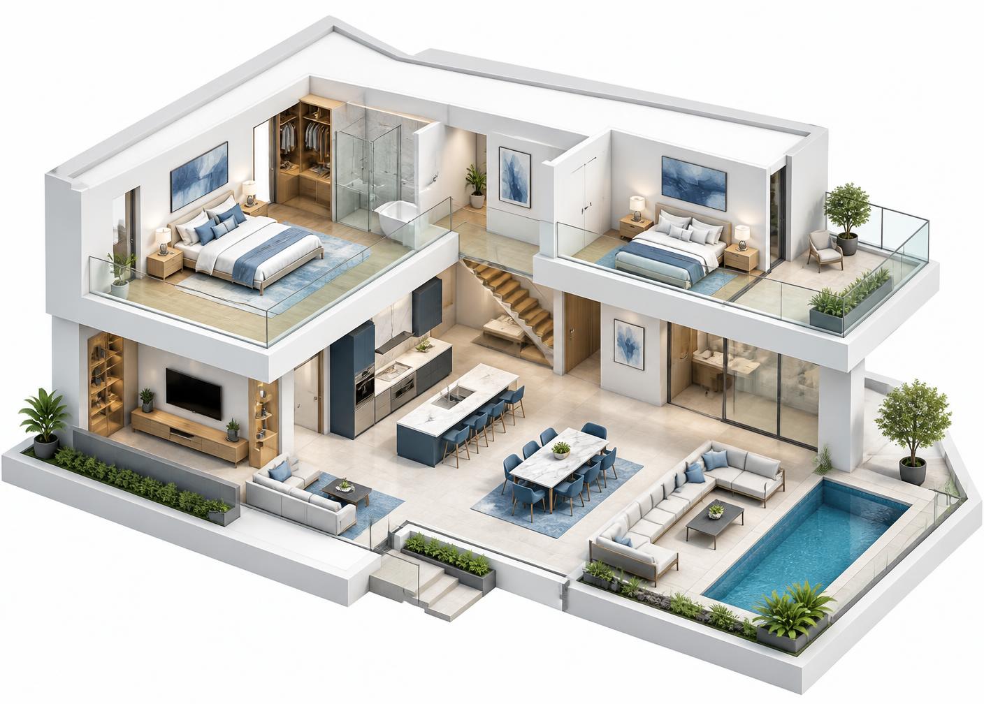 Isometric cutaway illustration of a smart home
