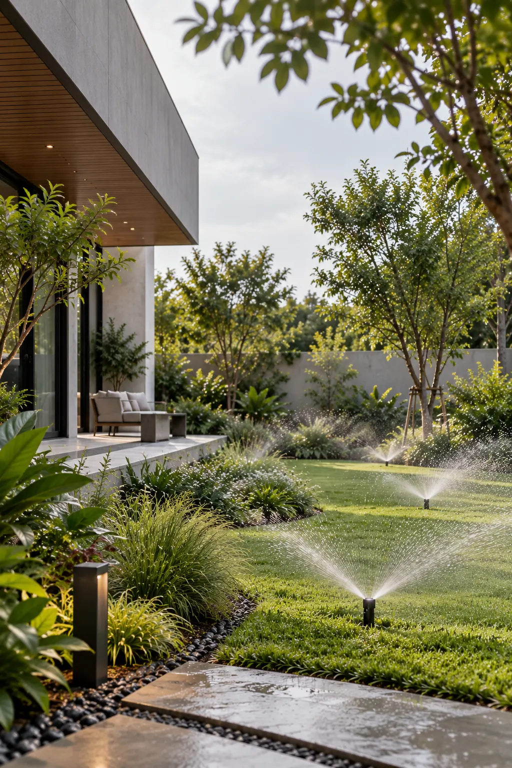 Automated irrigation system in a landscape garden